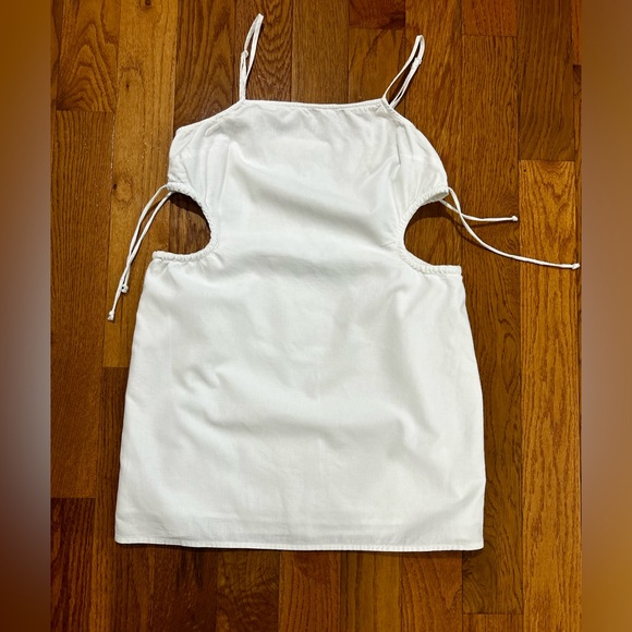 Aerie Linen Blend Mini Dress White Adjustable Strap Lined Side cutout - Picture 4 of 14